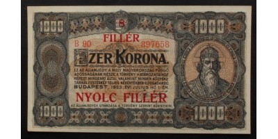1000 Korona 1923 8 Fillér felülbélyegzéssel